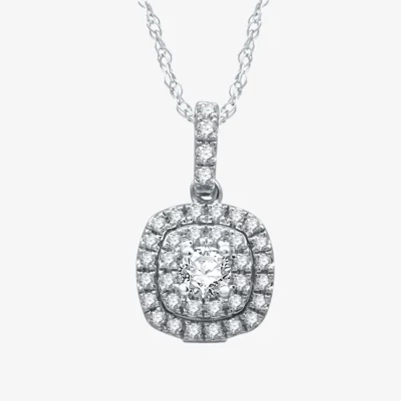 Ever Star (H-I / I1) Womens 1/2 CT. T.W. Lab Grown White Diamond 10K White Gold Cushion 18 Inch Pendant Necklace