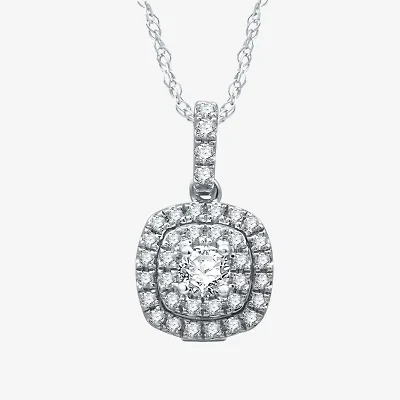 Ever Star (H-I / I1) Womens 1/2 CT. T.W. Lab Grown White Diamond 10K White Gold Cushion 18 Inch Pendant Necklace