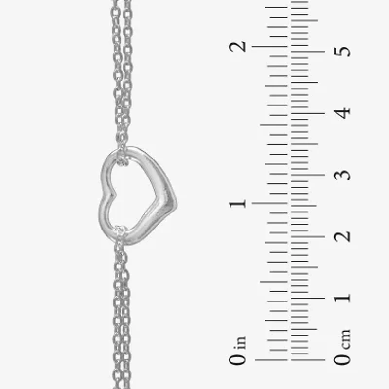 Stering Silver 10" Heart Station Ankle Bracelet