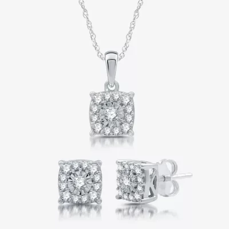Womens CT. T.W. Lab Grown White Diamond Sterling Silver Cushion 2-pc. Jewelry Set