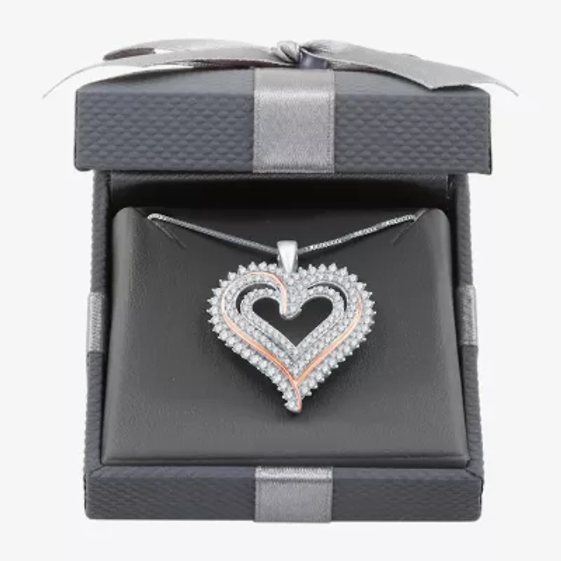Womens / CT. T.W. Lab Grown White Diamond 14K Rose Gold Over Silver Sterling Silver Heart 18 Inch Pendant Necklace