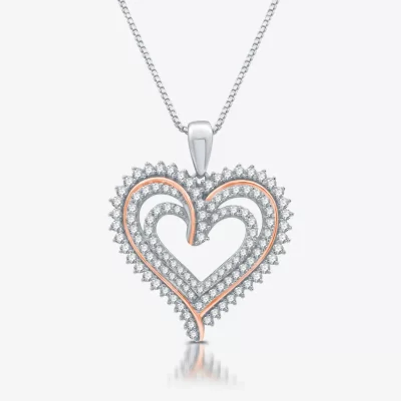 Womens / CT. T.W. Lab Grown White Diamond 14K Rose Gold Over Silver Sterling Silver Heart 18 Inch Pendant Necklace