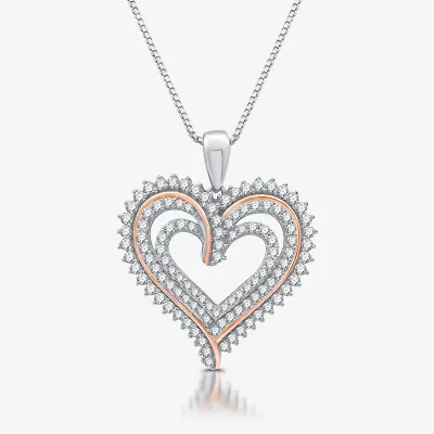Womens / CT. T.W. Lab Grown White Diamond 14K Rose Gold Over Silver Sterling Silver Heart 18 Inch Pendant Necklace