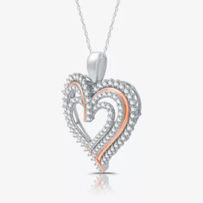 Womens / CT. T.W. Lab Grown White Diamond 14K Rose Gold Over Silver Sterling Silver Heart 18 Inch Pendant Necklace