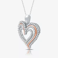 Womens / CT. T.W. Lab Grown White Diamond 14K Rose Gold Over Silver Sterling Silver Heart 18 Inch Pendant Necklace