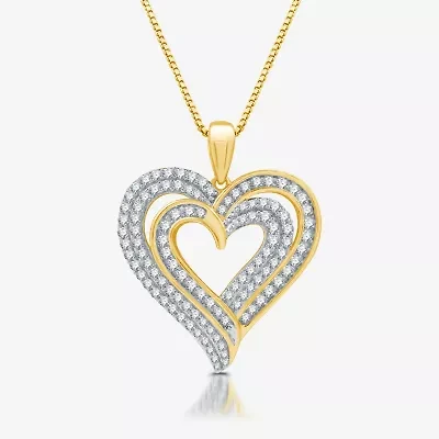 Womens / CT. T.W. Lab Grown White Diamond 14K Gold Over Silver Sterling Silver Heart 18 Inch Pendant Necklace