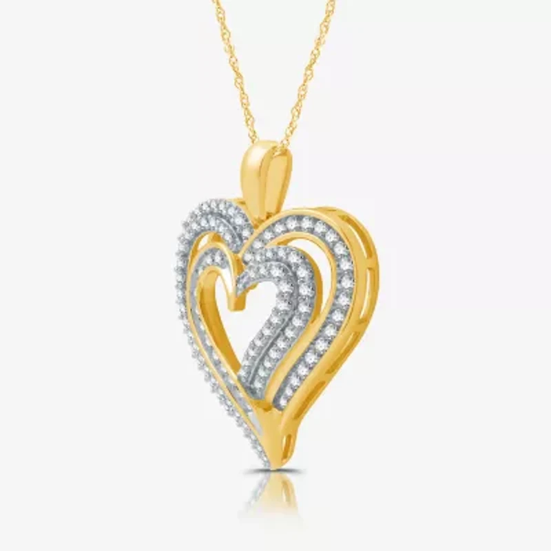 Womens / CT. T.W. Lab Grown White Diamond 14K Gold Over Silver Sterling Silver Heart 18 Inch Pendant Necklace