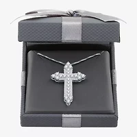 Womens / CT. T.W. Lab Grown White Diamond Sterling Silver Cross 18 Inch Pendant Necklace