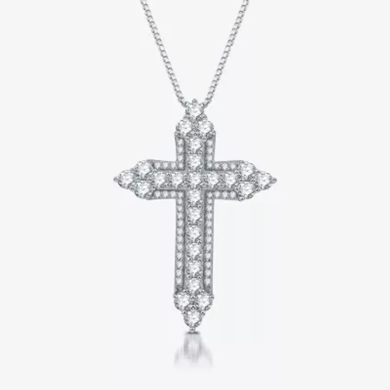 Womens / CT. T.W. Lab Grown White Diamond Sterling Silver Cross 18 Inch Pendant Necklace