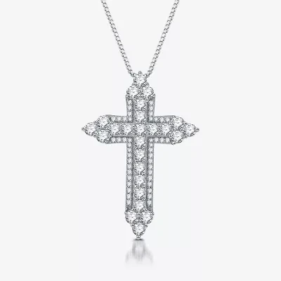 Womens 1 1/ CT. T.W. Lab Grown White Diamond Sterling Silver Cross 18 Inch Pendant Necklace
