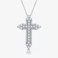 Womens / CT. T.W. Lab Grown White Diamond Sterling Silver Cross 18 Inch Pendant Necklace