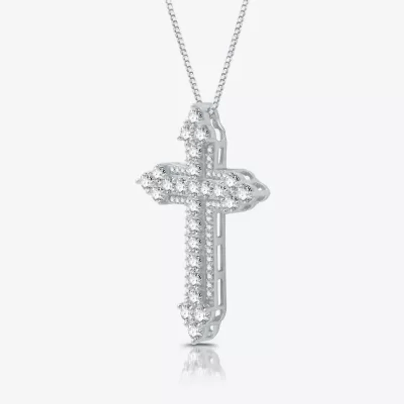 Womens / CT. T.W. Lab Grown White Diamond Sterling Silver Cross 18 Inch Pendant Necklace