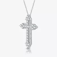 Womens / CT. T.W. Lab Grown White Diamond Sterling Silver Cross 18 Inch Pendant Necklace