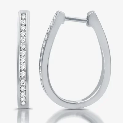 Womens 1/2 CT. T.W. Lab Grown White Diamond Sterling Silver 23.8mm Hoop Earrings