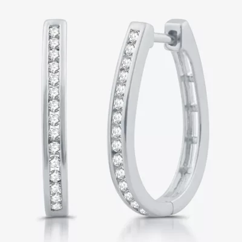 Womens 1/2 CT. T.W. Lab Grown White Diamond Sterling Silver 23.8mm Hoop Earrings