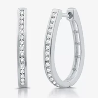 Womens 1/2 CT. T.W. Lab Grown White Diamond Sterling Silver 23.8mm Hoop Earrings