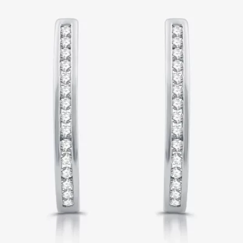 Womens 1/2 CT. T.W. Lab Grown White Diamond Sterling Silver 23.8mm Hoop Earrings