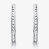Womens 1/2 CT. T.W. Lab Grown White Diamond Sterling Silver 23.8mm Hoop Earrings