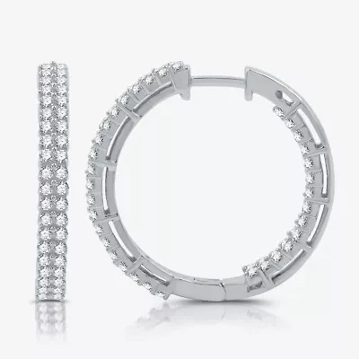 Womens 1 1/2 CT. T.W. Lab Grown White Diamond Sterling Silver 23.6mm Hoop Earrings