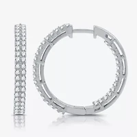 Womens 1 1/2 CT. T.W. Lab Grown White Diamond Sterling Silver 23.6mm Hoop Earrings
