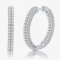 Womens 1 1/2 CT. T.W. Lab Grown White Diamond Sterling Silver 23.6mm Hoop Earrings