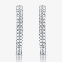Womens 1 1/2 CT. T.W. Lab Grown White Diamond Sterling Silver 23.6mm Hoop Earrings