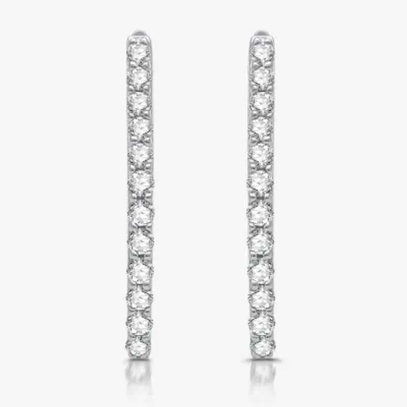 Womens 1/2 CT. T.W. Lab Grown White Diamond Sterling Silver 21mm Hoop Earrings