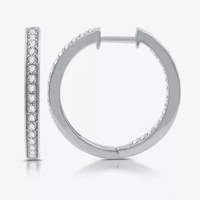 Womens 3/4 CT. T.W. Lab Grown White Diamond Sterling Silver 21.4mm Hoop Earrings