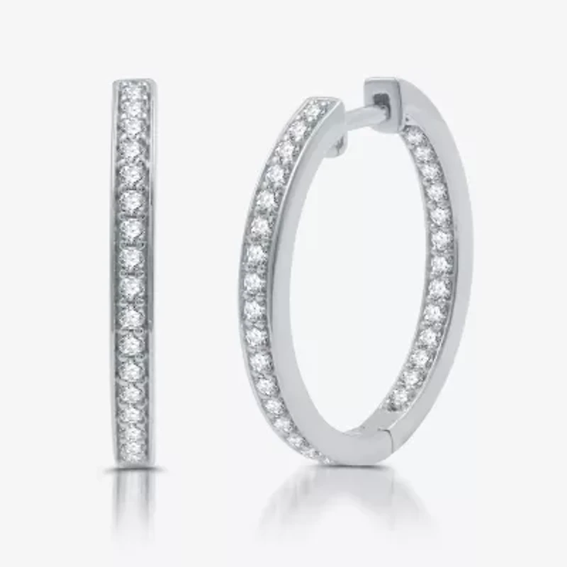 Womens 3/4 CT. T.W. Lab Grown White Diamond Sterling Silver 21.4mm Hoop Earrings