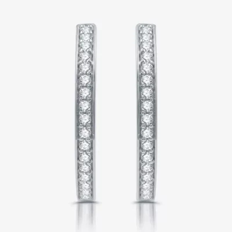 Womens 3/4 CT. T.W. Lab Grown White Diamond Sterling Silver 21.4mm Hoop Earrings