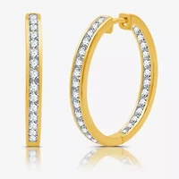 Womens 1 1/2 CT. T.W. Lab Grown White Diamond 14K Gold Over Silver 25.3mm Hoop Earrings