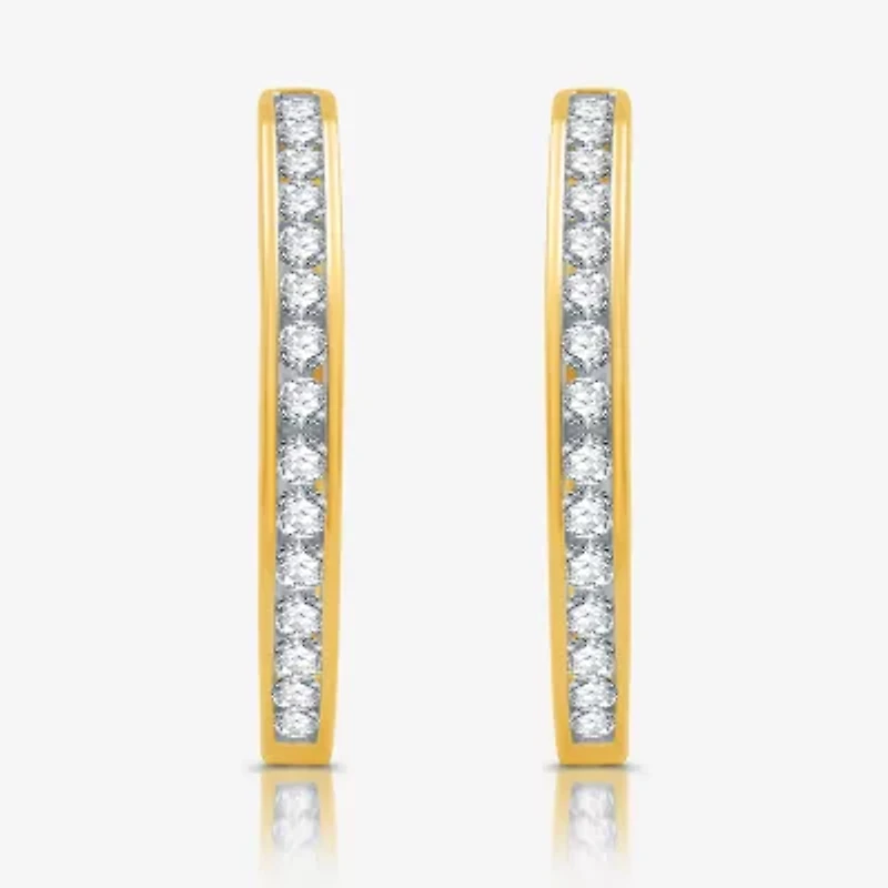 Womens 1 1/2 CT. T.W. Lab Grown White Diamond 14K Gold Over Silver 25.3mm Hoop Earrings