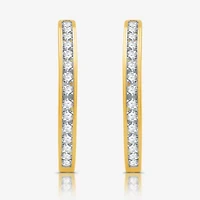 Womens 1 1/2 CT. T.W. Lab Grown White Diamond 14K Gold Over Silver 25.3mm Hoop Earrings