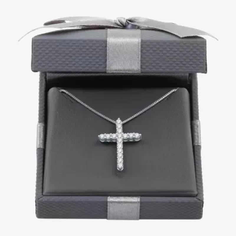 Womens 1/2 CT. T.W. Lab Grown White Diamond Sterling Silver Cross 18 Inch Pendant Necklace