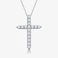 Womens 1/2 CT. T.W. Lab Grown White Diamond Sterling Silver Cross 18 Inch Pendant Necklace