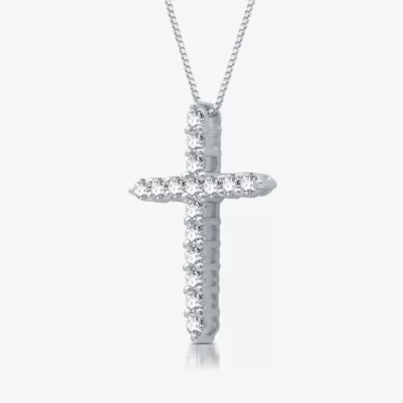 Womens 1/2 CT. T.W. Lab Grown White Diamond Sterling Silver Cross 18 Inch Pendant Necklace