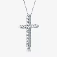 Womens 1/2 CT. T.W. Lab Grown White Diamond Sterling Silver Cross 18 Inch Pendant Necklace