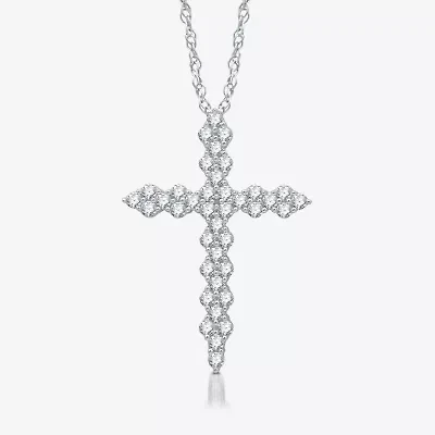 Womens 1 1/ CT. T.W. Lab Grown White Diamond Sterling Silver Cross 18 Inch Pendant Necklace