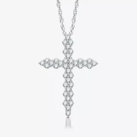 Womens CT. T.W. Lab Grown White Diamond Sterling Silver Cross 18 Inch Pendant Necklace