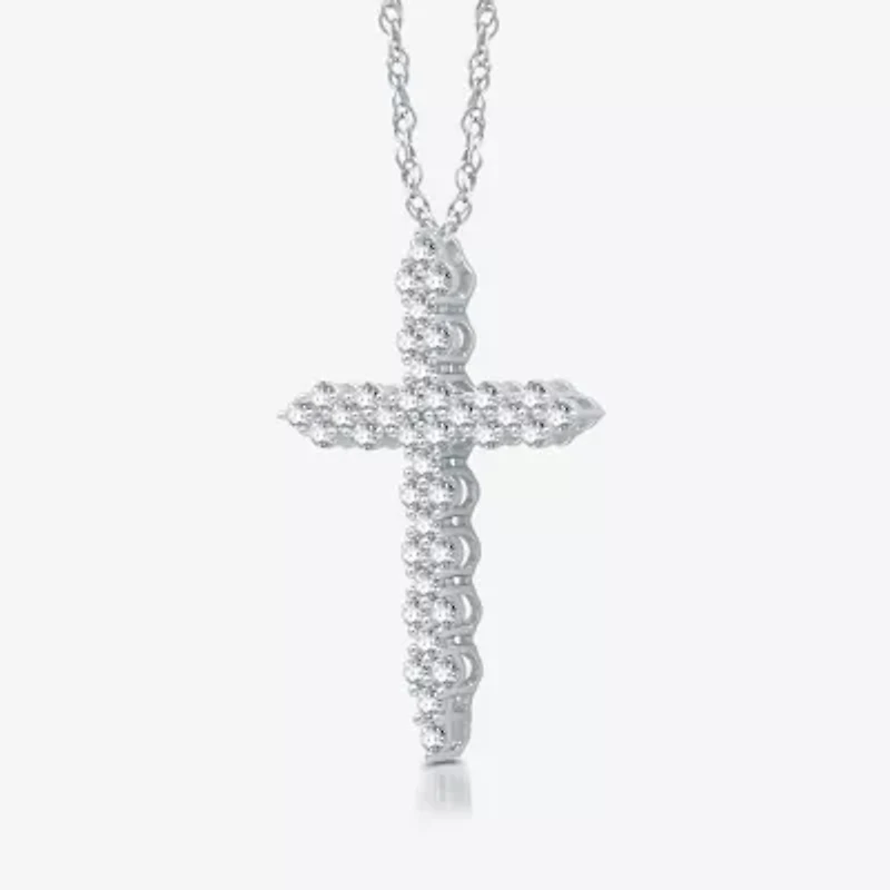 Womens 1 1/ CT. T.W. Lab Grown White Diamond Sterling Silver Cross 18 Inch Pendant Necklace