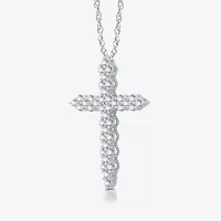 Womens 1 1/ CT. T.W. Lab Grown White Diamond Sterling Silver Cross 18 Inch Pendant Necklace
