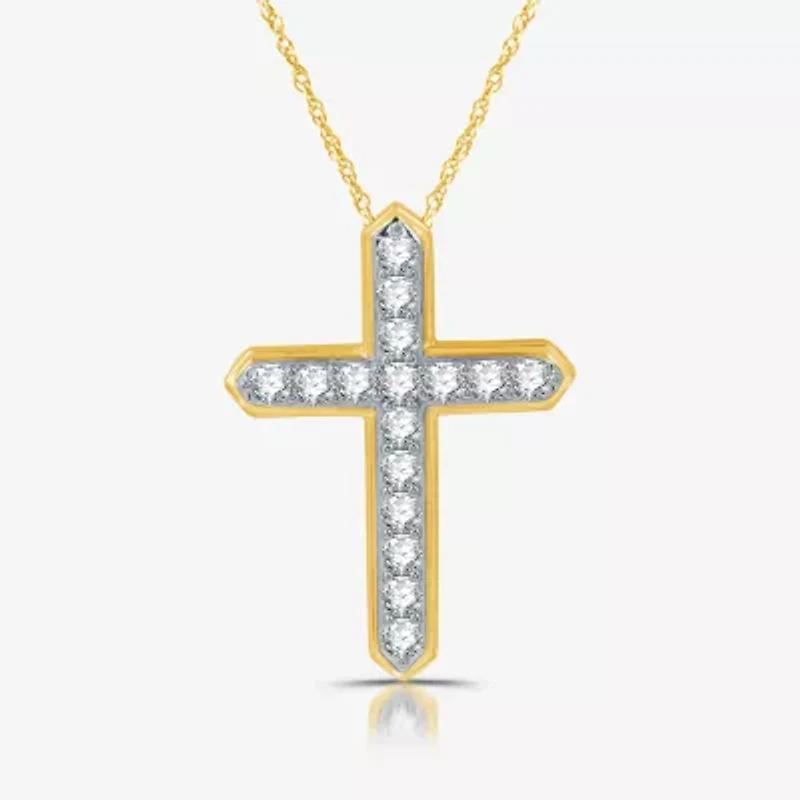 Womens 1 CT. T.W. Lab Grown White Diamond 14K Gold Over Silver Sterling Silver Cross 18 Inch Pendant Necklace