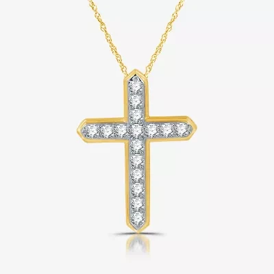 Womens 1 CT. T.W. Lab Grown White Diamond 14K Gold Over Silver Sterling Silver Cross 18 Inch Pendant Necklace