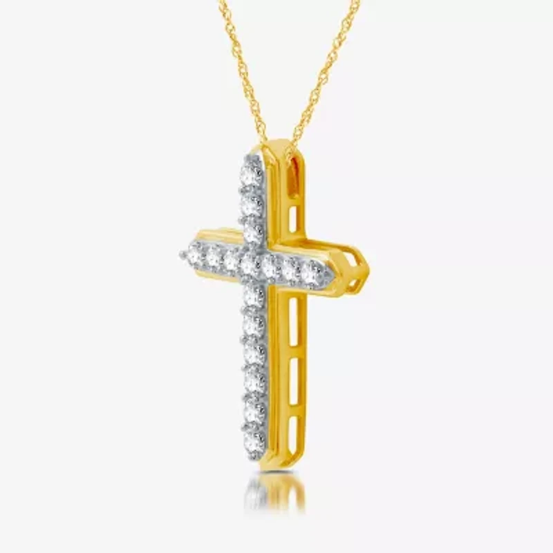 Womens 1 CT. T.W. Lab Grown White Diamond 14K Gold Over Silver Sterling Silver Cross 18 Inch Pendant Necklace