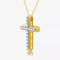Womens 1 CT. T.W. Lab Grown White Diamond 14K Gold Over Silver Sterling Silver Cross 18 Inch Pendant Necklace