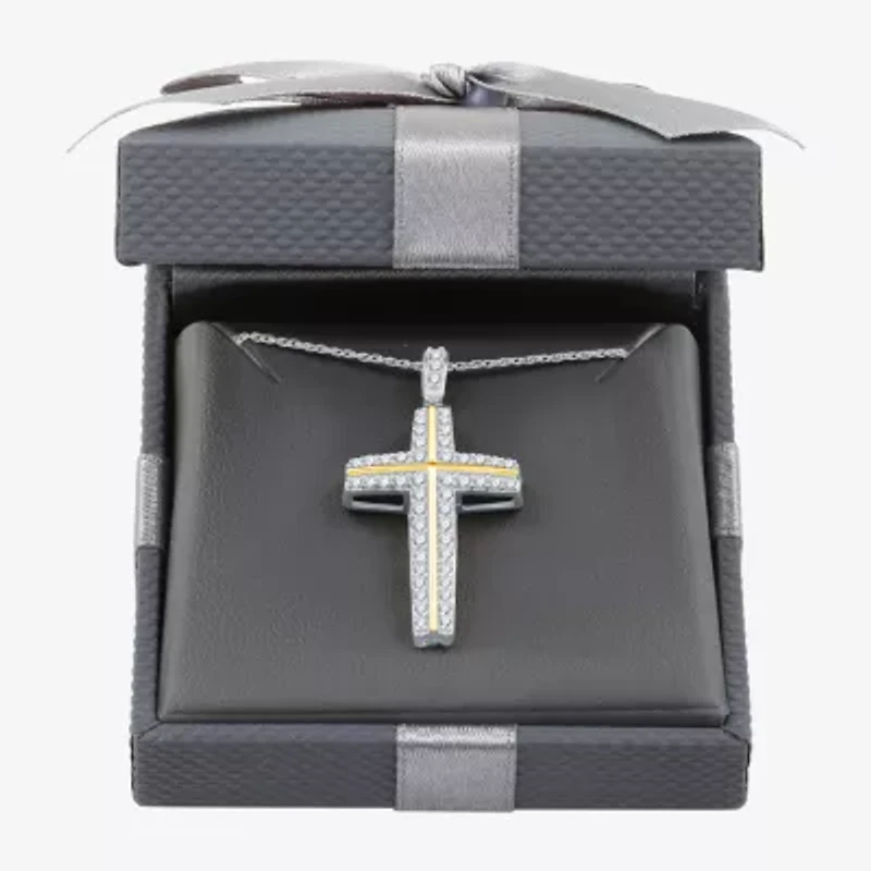 Womens 3/4 CT. T.W. Lab Grown White Diamond 14K Gold Over Silver Cross 18 Inch Pendant Necklace