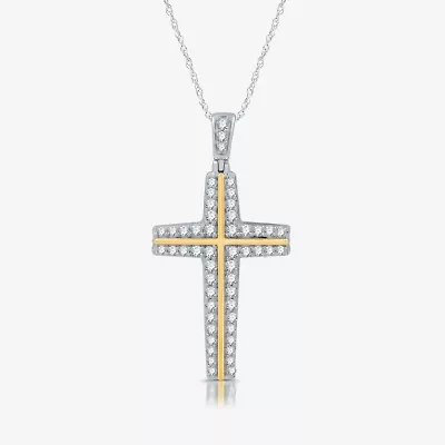 Womens 3/4 CT. T.W. Lab Grown White Diamond 14K Gold Over Silver Cross 18 Inch Pendant Necklace