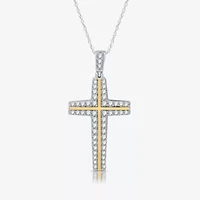 Womens 3/4 CT. T.W. Lab Grown White Diamond 14K Gold Over Silver Cross 18 Inch Pendant Necklace