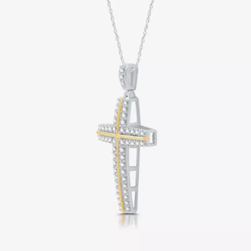 Womens 3/4 CT. T.W. Lab Grown White Diamond 14K Gold Over Silver Cross 18 Inch Pendant Necklace