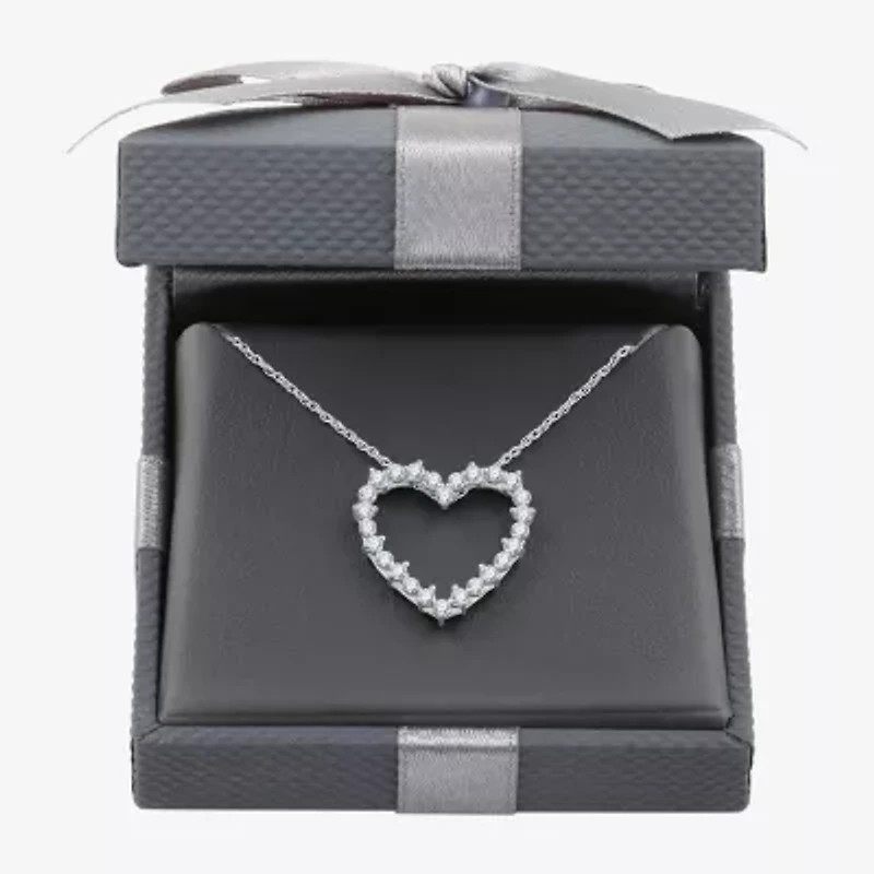 Womens 1/ CT. T.W. Lab Grown White Diamond Sterling Silver Heart 18 Inch Pendant Necklace